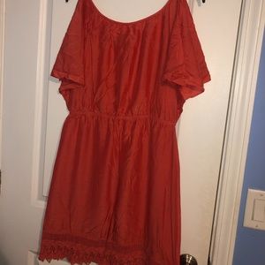 Orange Dress with Cut Out Sleeves + Crochet Detail